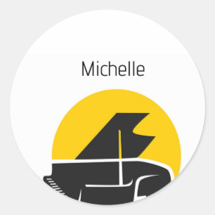 Musikalische Noten und Klaviertasten Schwarz und G Runder Aufkleber