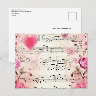 Musikalische Noten und Rosen Vintage-Design Postkarte