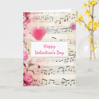 Musikalische Noten und Rosen Vintage Valentinstag