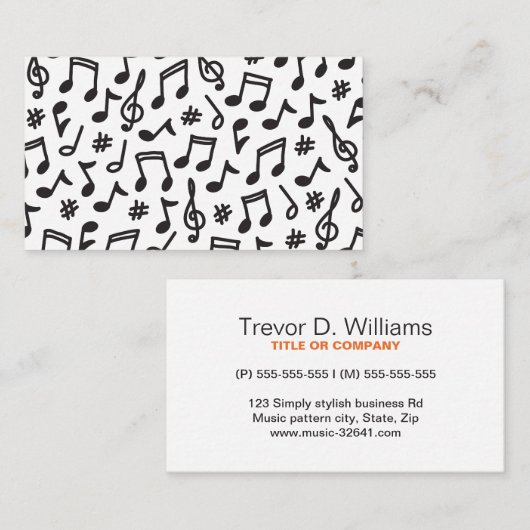 Musikalische Notenmuster Schwarz-Weiß-Musik Visitenkarte (Vorne/Hinten)