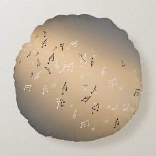 Musikalische Notizen im Mondlicht Golden Brown Rundes Kissen