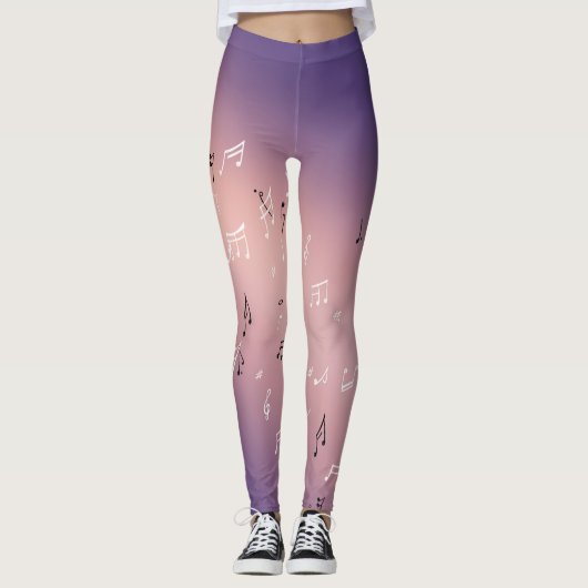 Musikalische Notizen im Mondlicht rosa lila Leggings (Vorderseite)