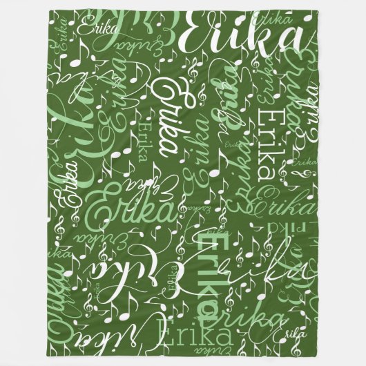 Musikalische Notizen mit Namen auf Grün Fleecedecke (Vorderseite)