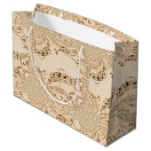 Musikalische Notizen Rustikale Antike Große Geschenktüte (Rückseite Schrägansicht)