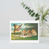 Musikalische Osterfeier Niedliche Vintage Grüße Feiertagspostkarte (Stehend Vorderseite)