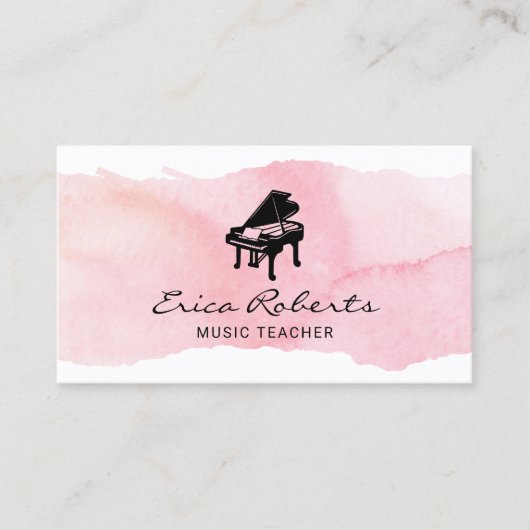 Musikalische Piano-Logo Rosa Wasserfarbe Musik Visitenkarte (Vorderseite)