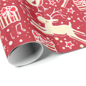 Musikalische Rentiere Vogel Rote Creme Weihnachtss Geschenkpapier (Rolleneckpunkt)
