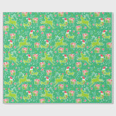 Musikalische Rentiere Vogelgrün Weihnachtswanne Geschenkpapier (Flach)