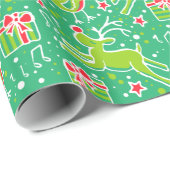 Musikalische Rentiere Vogelgrün Weihnachtswanne Geschenkpapier (Rolleneckpunkt)