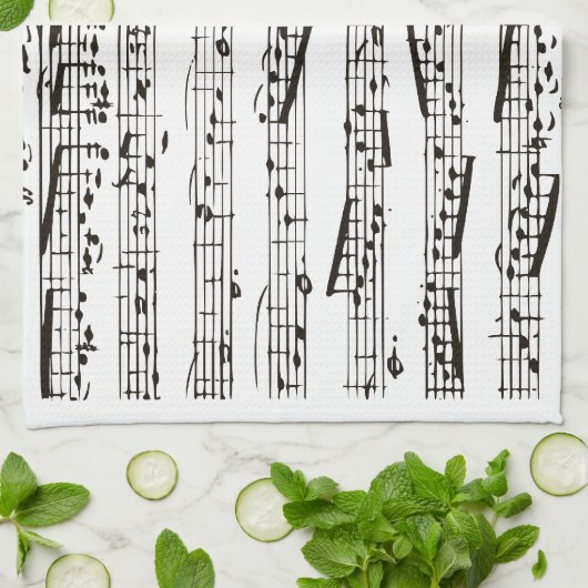 Musikalische Schwarzweiss-Anmerkungen Geschirrtuch (Gefaltet)