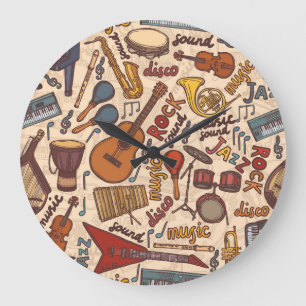 Musikalische Skizze: Farbige nahtlose Vintage-Stru Große Wanduhr