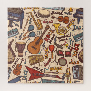 Musikalische Skizze: Farbige nahtlose Vintage-Stru Puzzle