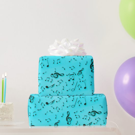 Musikalische Symbole auf Aqua Geschenkpapier (Partygeschenke)