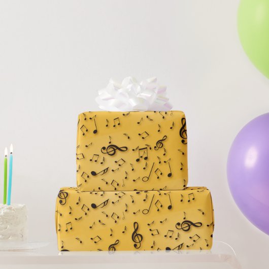 Musikalische Symbole auf Gold Geschenkpapier (Partygeschenke)