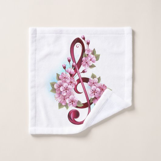 Musikalische Tischtennisnotizen mit Sakura-Blume Badhandtuch Set (Waschlappen)