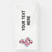 Musikalische Tischtennisnotizen mit Sakura-Blume Banner (Vertikal)