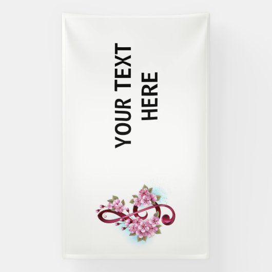 Musikalische Tischtennisnotizen mit Sakura-Blume Banner (Vertikal)