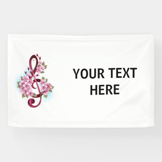 Musikalische Tischtennisnotizen mit Sakura-Blume Banner (Horizontal)