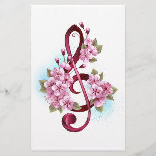 Musikalische Tischtennisnotizen mit Sakura-Blume Briefpapier