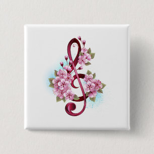 Musikalische Tischtennisnotizen mit Sakura-Blume Button