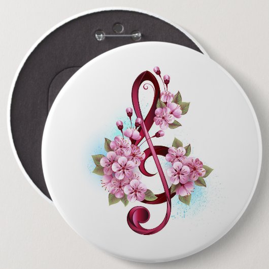 Musikalische Tischtennisnotizen mit Sakura-Blume Button (Vorne & Hinten)
