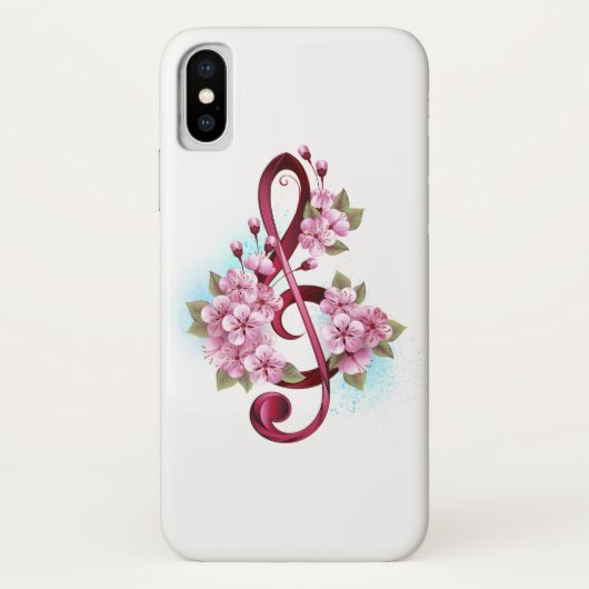 Musikalische Tischtennisnotizen mit Sakura-Blume Case-Mate iPhone Hülle (Rückseite)