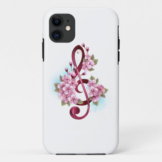 Musikalische Tischtennisnotizen mit Sakura-Blume Case-Mate iPhone Hülle (Rückseite)