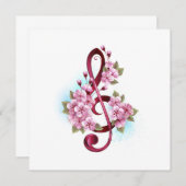 Musikalische Tischtennisnotizen mit Sakura-Blume Einladung (Vorne/Hinten)