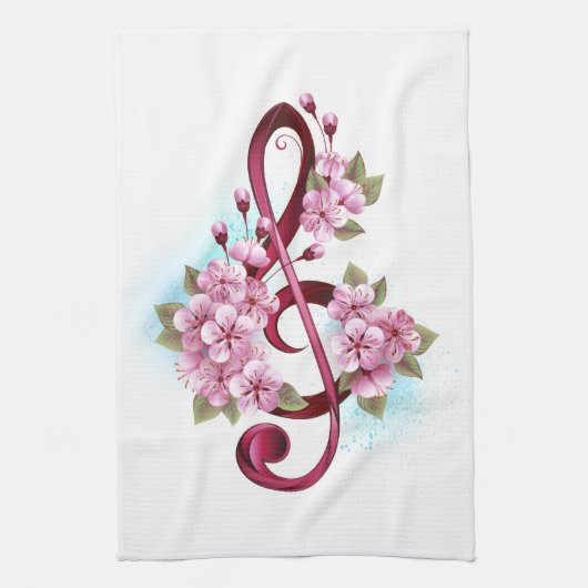 Musikalische Tischtennisnotizen mit Sakura-Blume Geschirrtuch (Vertikal)