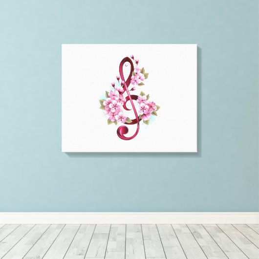 Musikalische Tischtennisnotizen mit Sakura-Blume Leinwanddruck (Insitu (Holzboden))