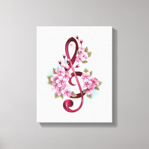 Musikalische Tischtennisnotizen mit Sakura-Blume Leinwanddruck