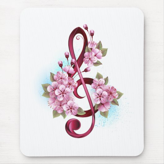 Musikalische Tischtennisnotizen mit Sakura-Blume Mousepad (Vorne)