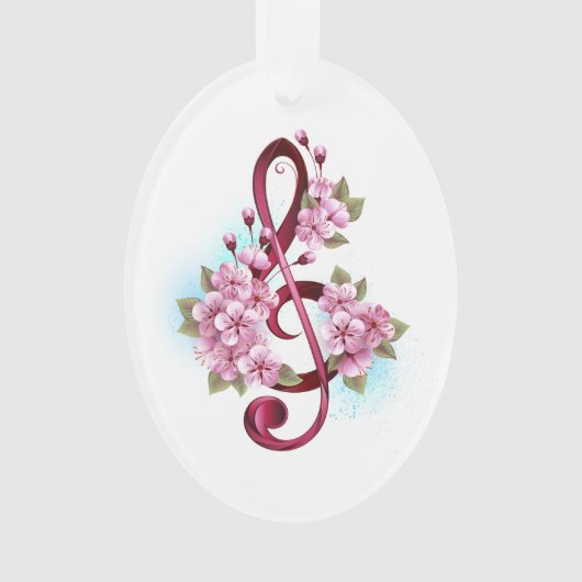 Musikalische Tischtennisnotizen mit Sakura-Blume Ornament (Vorderseite)