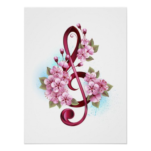 Musikalische Tischtennisnotizen mit Sakura-Blume Poster (Vorderseite)