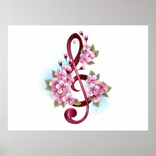 Musikalische Tischtennisnotizen mit Sakura-Blume Poster (Vorne)