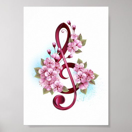Musikalische Tischtennisnotizen mit Sakura-Blume Poster (Vorne)