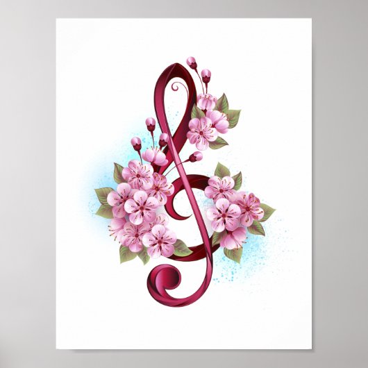 Musikalische Tischtennisnotizen mit Sakura-Blume Poster (Vorne)