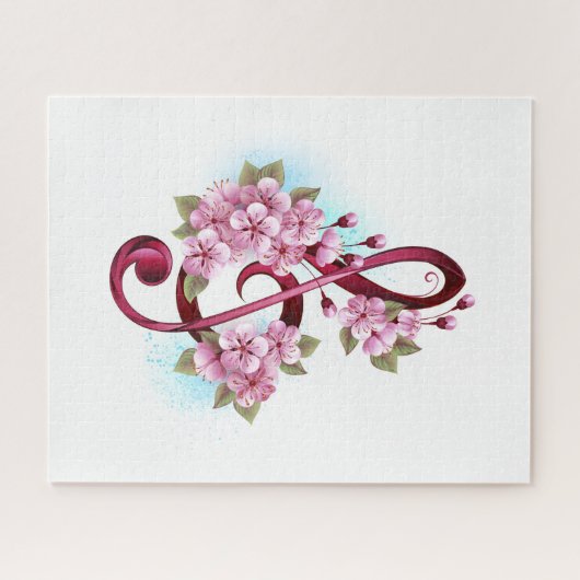 Musikalische Tischtennisnotizen mit Sakura-Blume Puzzle (Horizontal)