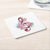 Musikalische Tischtennisnotizen mit Sakura-Blume Rechteckiger Pappuntersetzer (angewinkelt)