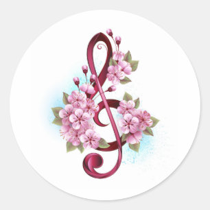 Musikalische Tischtennisnotizen mit Sakura-Blume Runder Aufkleber