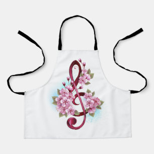 Musikalische Tischtennisnotizen mit Sakura-Blume Schürze