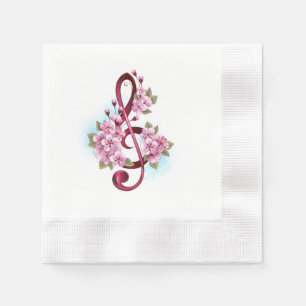 Musikalische Tischtennisnotizen mit Sakura-Blume Serviette