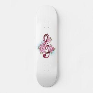 Musikalische Tischtennisnotizen mit Sakura-Blume Skateboard