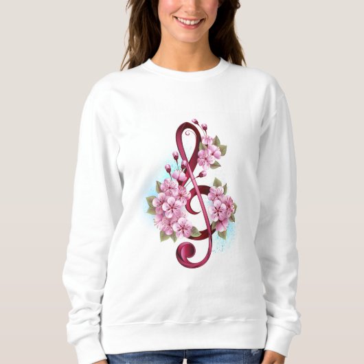 Musikalische Tischtennisnotizen mit Sakura-Blume Sweatshirt (Vorderseite)