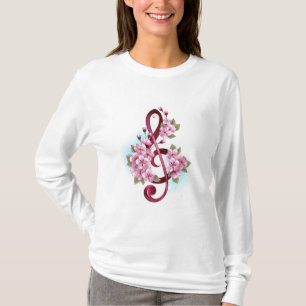 Musikalische Tischtennisnotizen mit Sakura-Blume T-Shirt