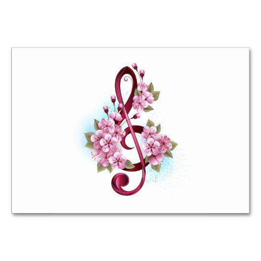 Musikalische Tischtennisnotizen mit Sakura-Blume Tischnummer (Vorderseite)