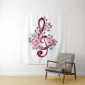 Musikalische Tischtennisnotizen mit Sakura-Blume Wandteppich (Beispiel)