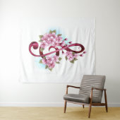 Musikalische Tischtennisnotizen mit Sakura-Blume Wandteppich (Beispiel (Horizontal))