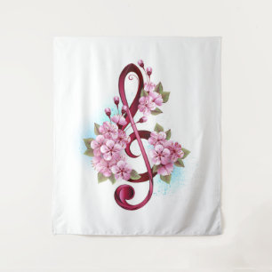 Musikalische Tischtennisnotizen mit Sakura-Blume Wandteppich