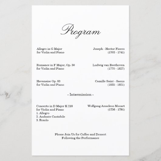 Musikalische Violine Erwägungsgrund Custom Program (Rückseite)